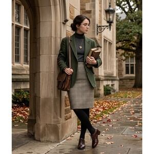 Morgan Square Pencil Skirt Women 5 Black White Glen Plaid Ramie Cotton Blend